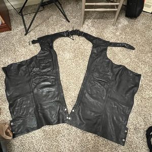 Women’s black leather motorcycle chaps